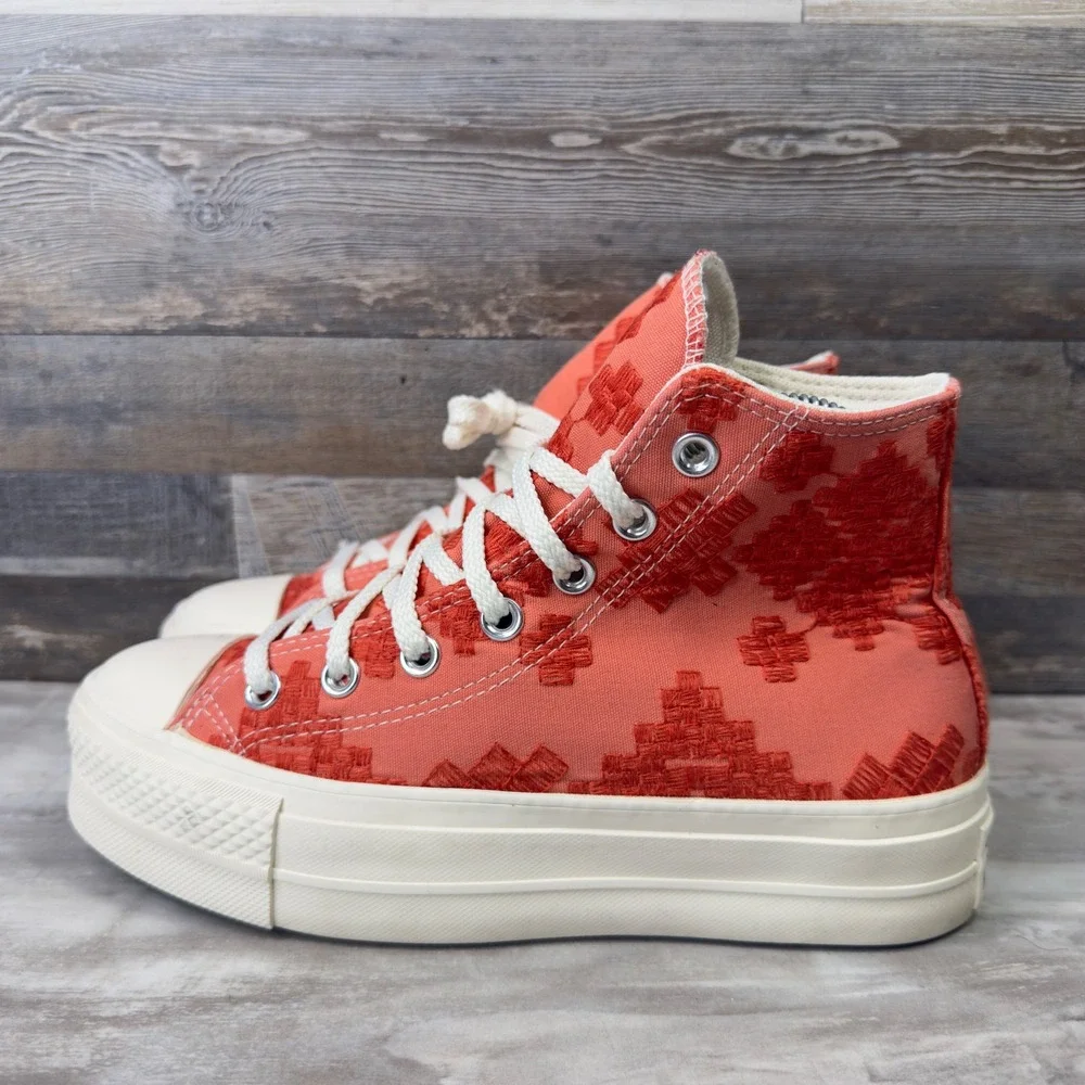 Converse Chuck Taylor All Star Lift High Women Sz 7 Platform Shoes Bright Madder - Picture 4 of 9
